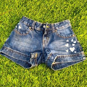 Jean shorts size 8 with bleached hearts!